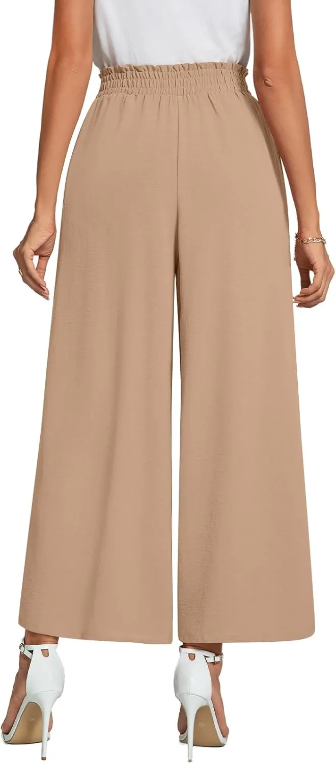 Trendy Casual Flowy high Waisted Women Pants, Comfortable Wide Leg Ladies Slacks, Classy Formal Business Work Trousers