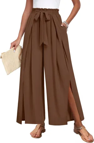 Trendy Casual Flowy high Waisted Women Pants, Comfortable Wide Leg Ladies Slacks, Classy Formal Business Work Trousers