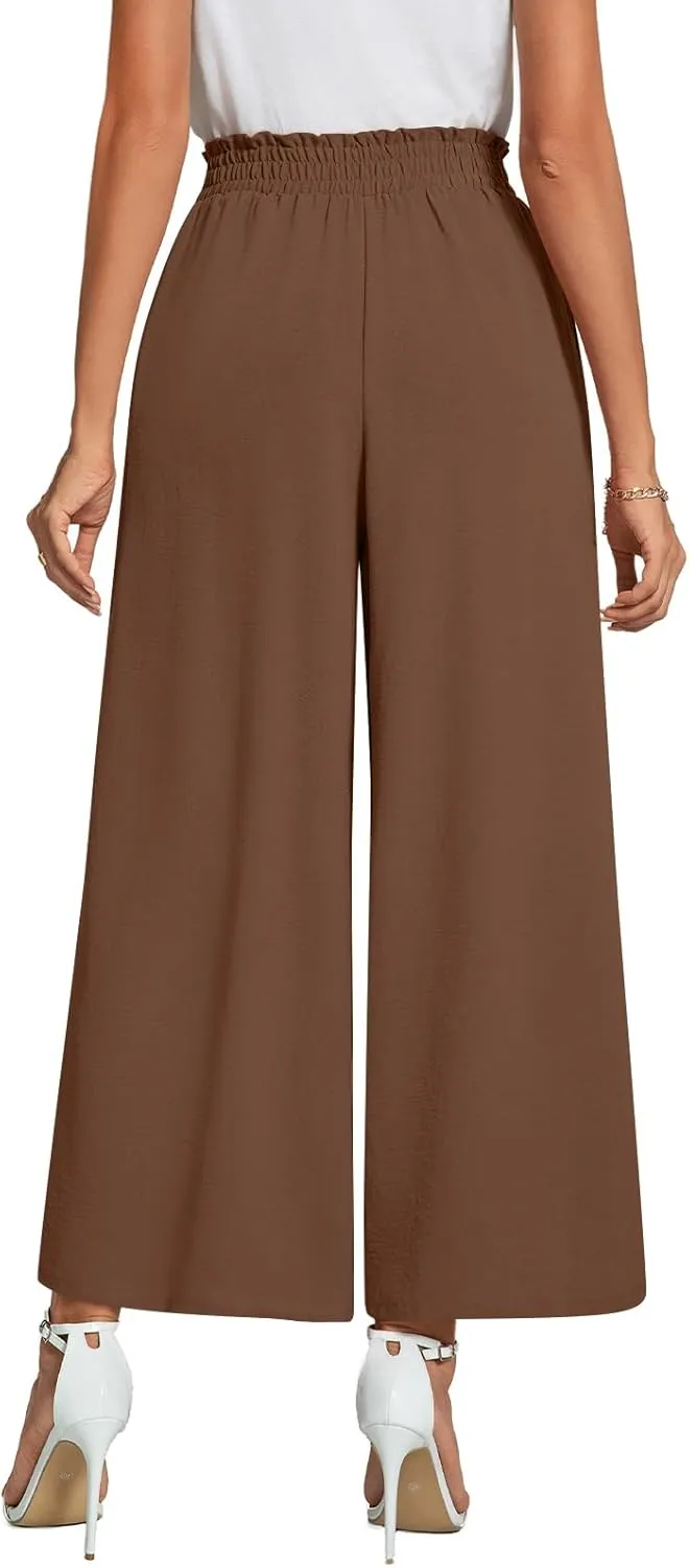 Trendy Casual Flowy high Waisted Women Pants, Comfortable Wide Leg Ladies Slacks, Classy Formal Business Work Trousers