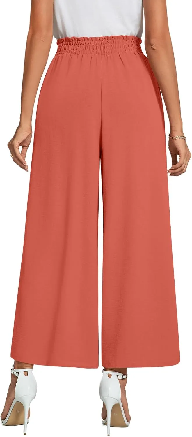 Trendy Casual Flowy high Waisted Women Pants, Comfortable Wide Leg Ladies Slacks, Classy Formal Business Work Trousers
