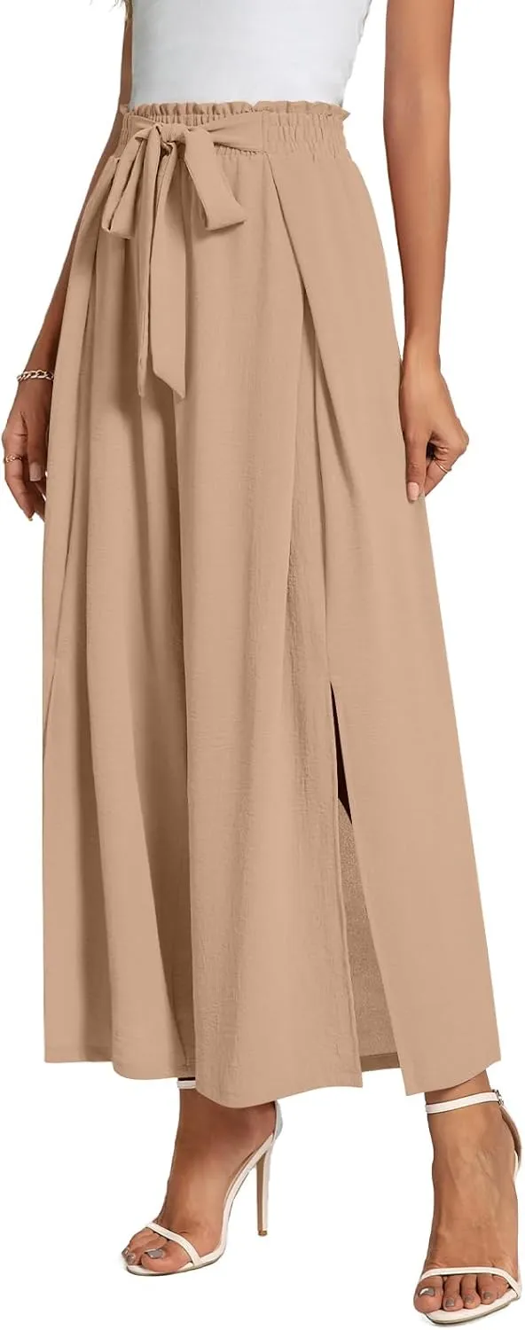 Trendy Casual Flowy high Waisted Women Pants, Comfortable Wide Leg Ladies Slacks, Classy Formal Business Work Trousers