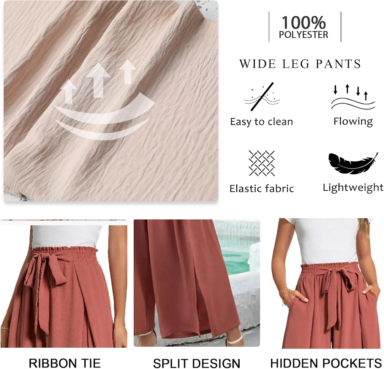 Trendy Casual Flowy high Waisted Women Pants, Comfortable Wide Leg Ladies Slacks, Classy Formal Business Work Trousers