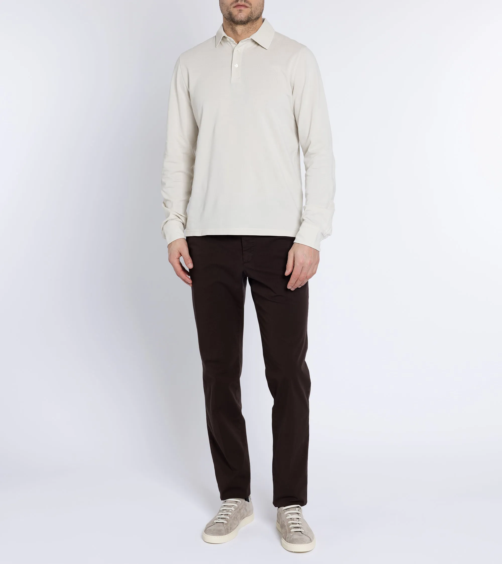 Trunk Moxon Long Sleeve Polo Shirt: Cream