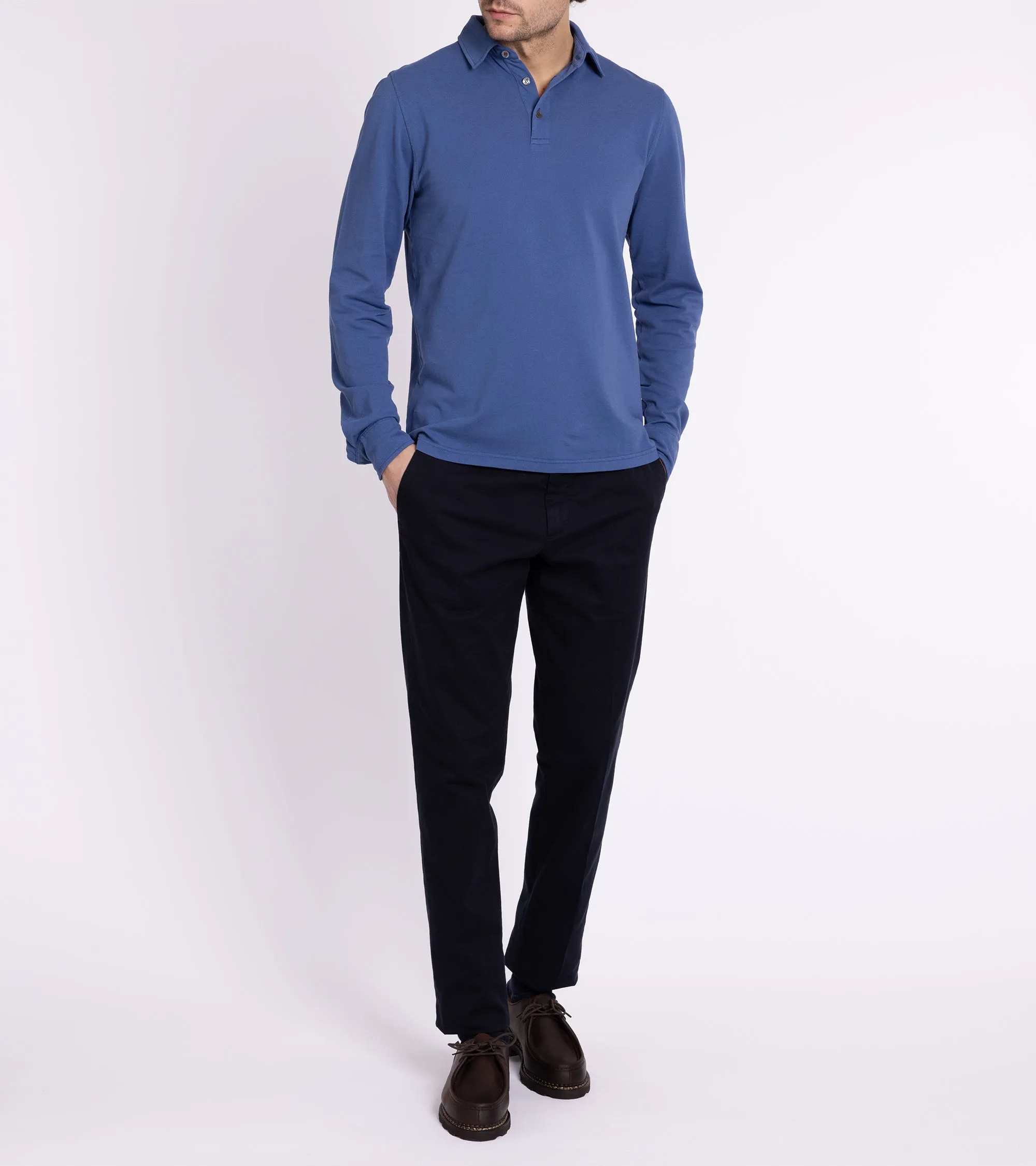 Trunk Moxon Long Sleeve Polo Shirt: Mid Blue