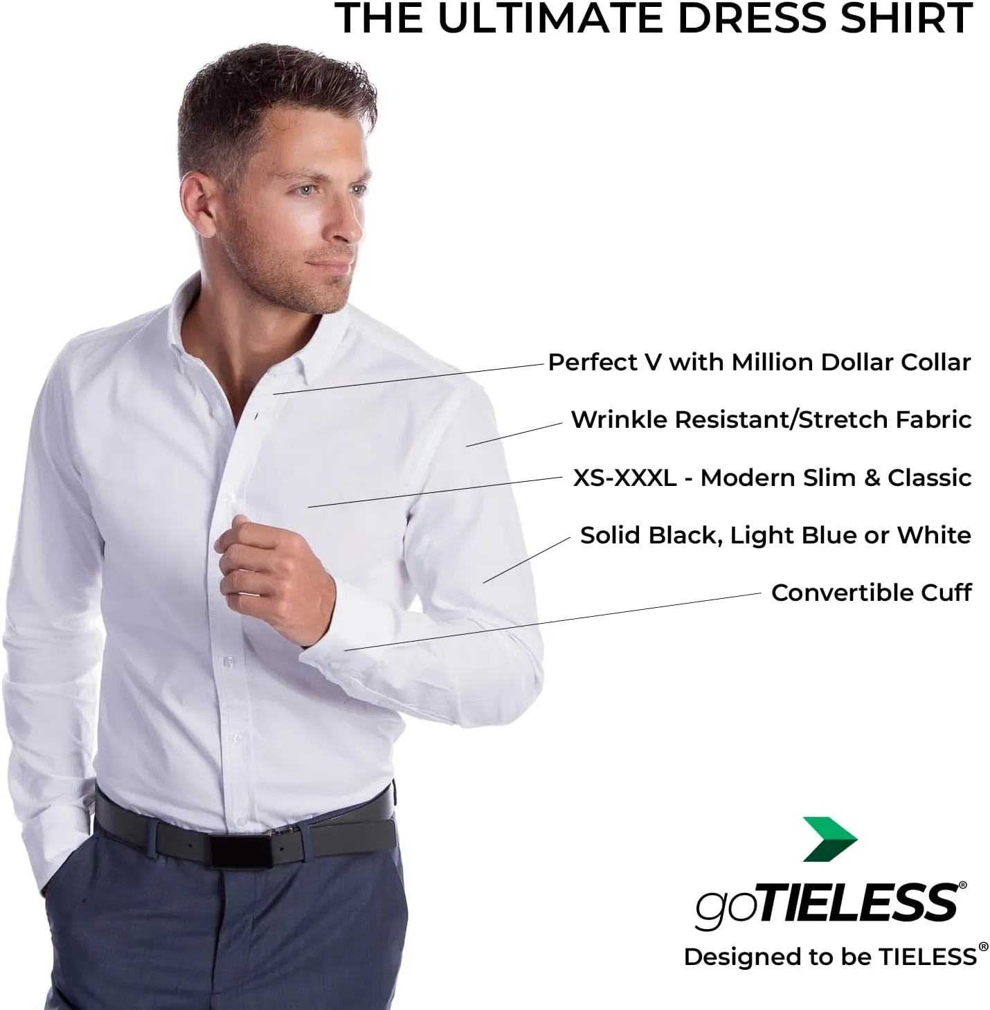 Ultimate Dress Shirts for Men | Meant to be Worn Without a Tie - Mens Dress Shirts | Slim or Regular | XS - 3XL