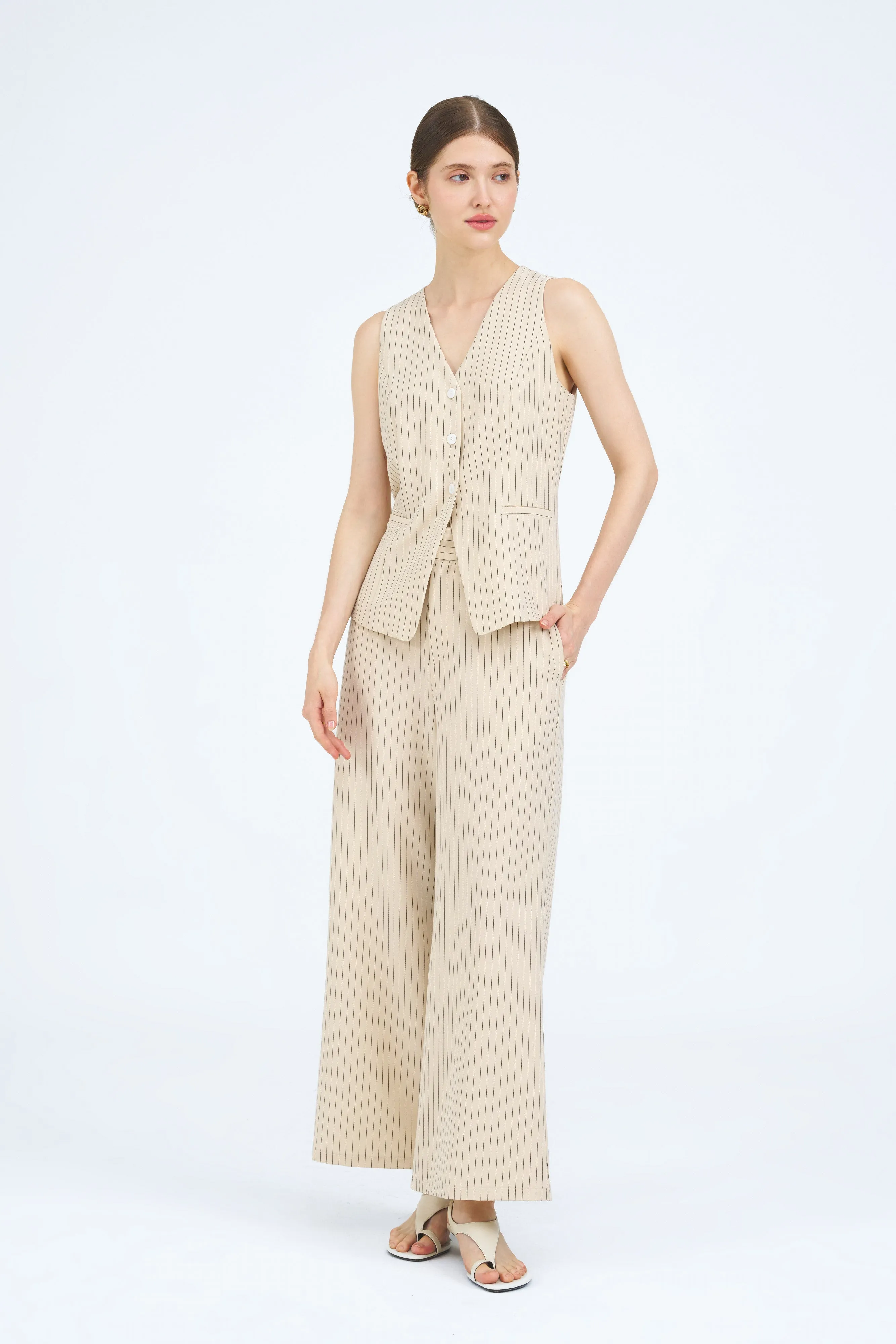 Una Striped V-Neck Tailored Vest