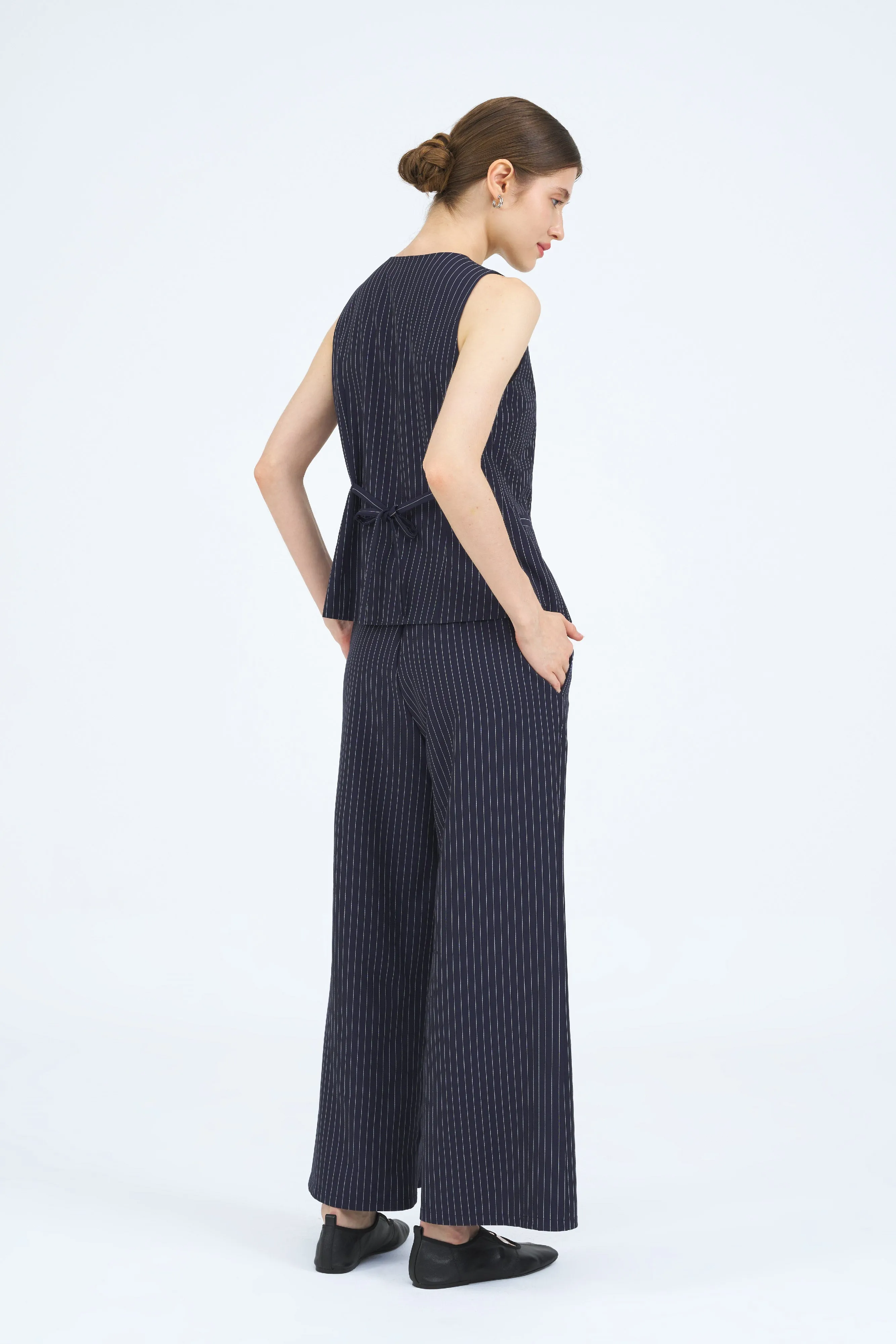 Una Striped V-Neck Tailored Vest