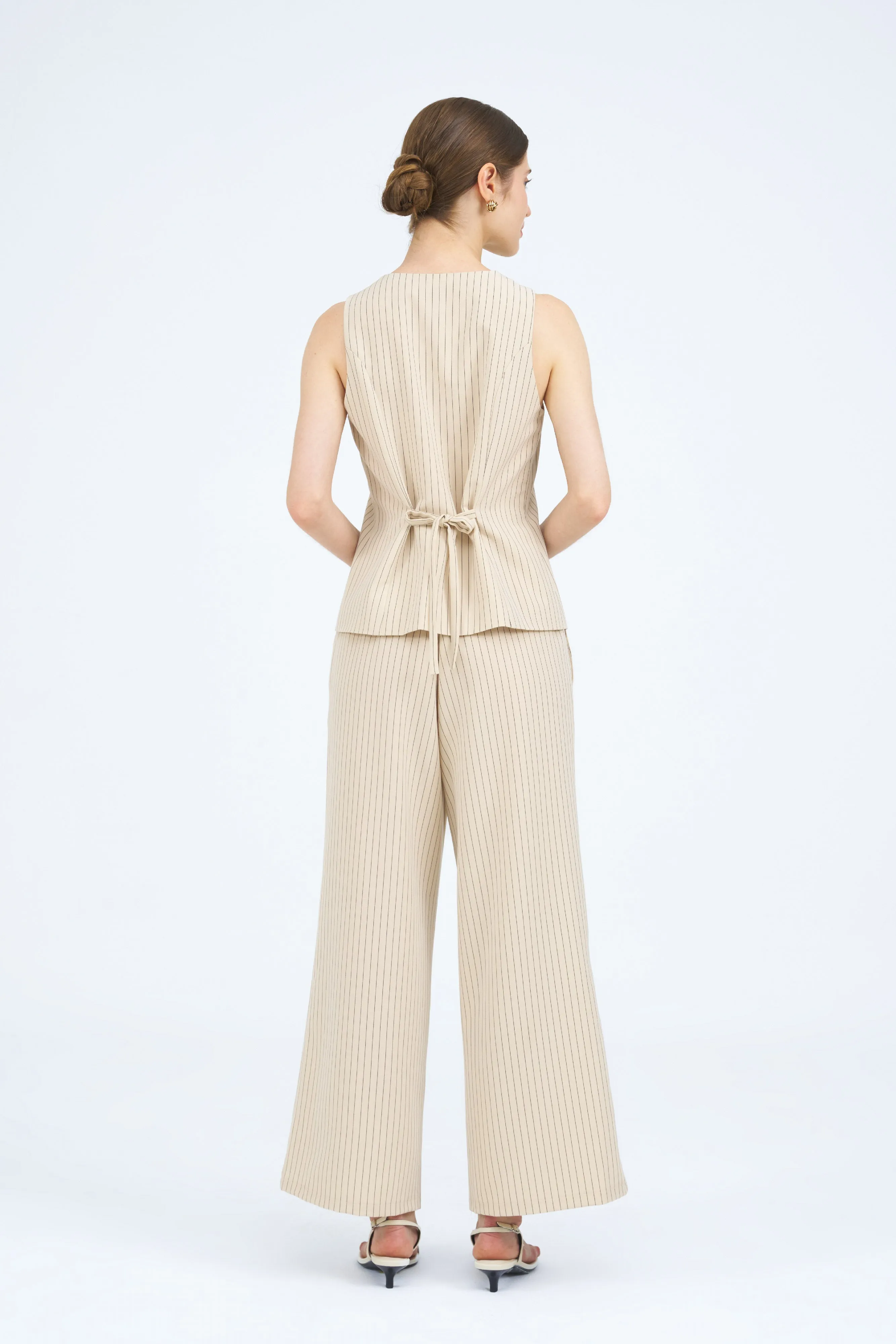 Una Striped V-Neck Tailored Vest