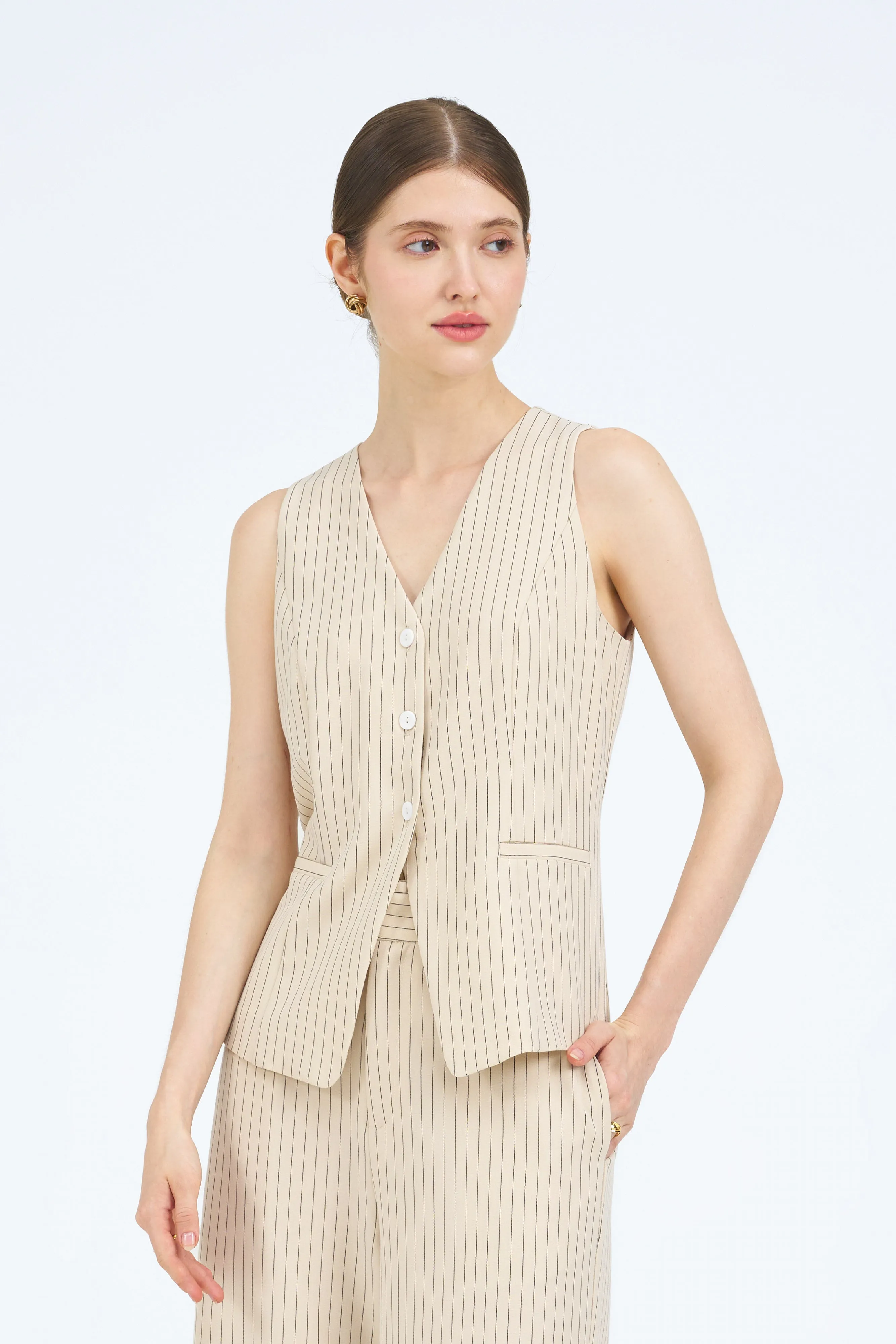 Una Striped V-Neck Tailored Vest