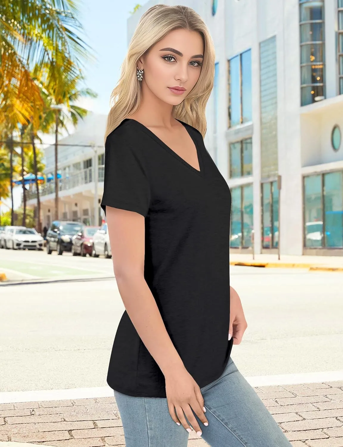 V Neck T Shirts for Women - Summer Fashion Trendy Outfits Clothes - Lightweight Soft Casual Women T Shirt