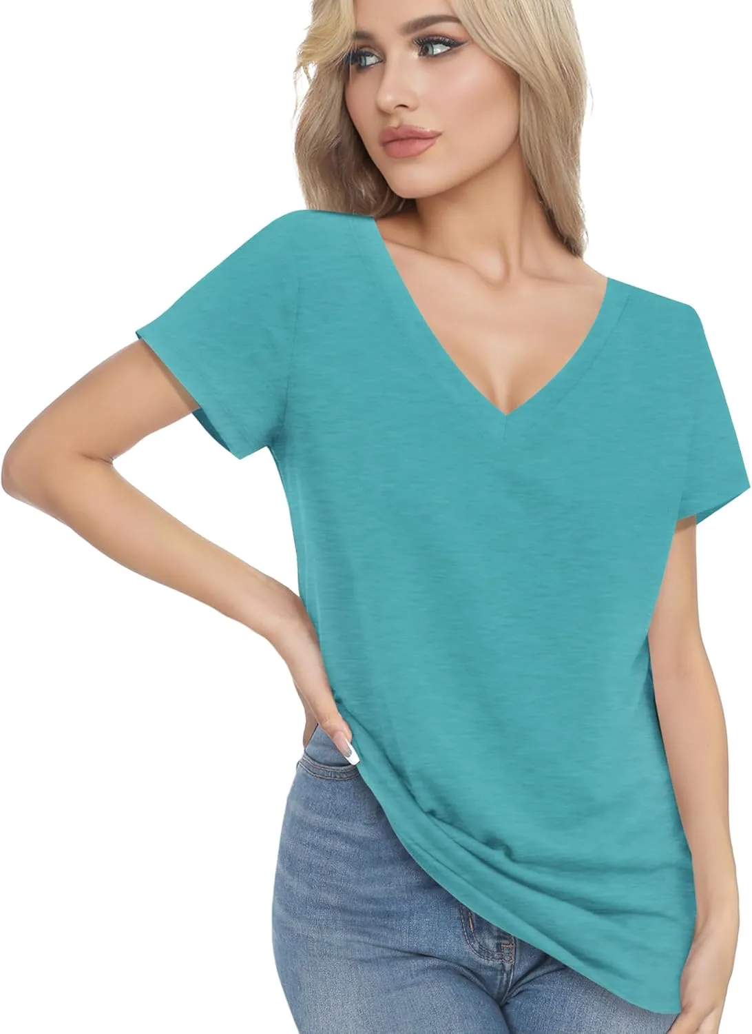V Neck T Shirts for Women - Summer Fashion Trendy Outfits Clothes - Lightweight Soft Casual Women T Shirt