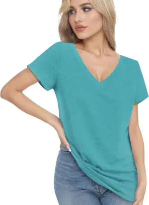 V Neck T Shirts for Women - Summer Fashion Trendy Outfits Clothes - Lightweight Soft Casual Women T Shirt