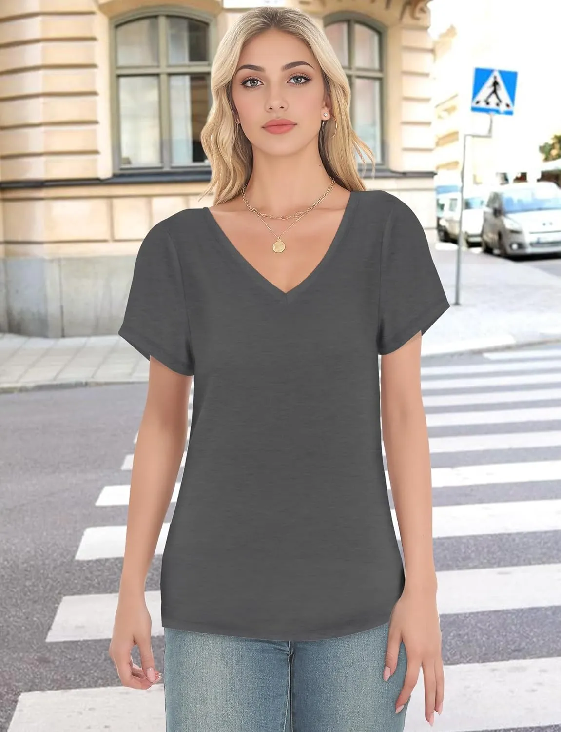 V Neck T Shirts for Women - Summer Fashion Trendy Outfits Clothes - Lightweight Soft Casual Women T Shirt