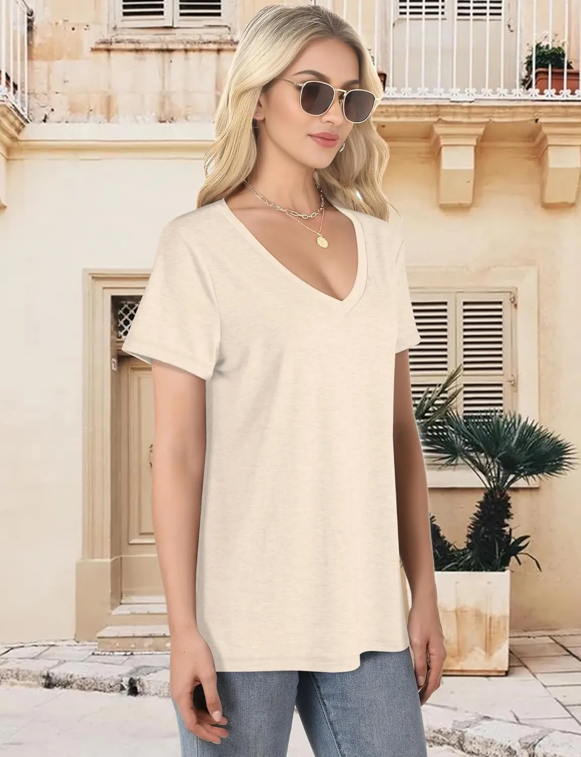V Neck T Shirts for Women - Summer Fashion Trendy Outfits Clothes - Lightweight Soft Casual Women T Shirt