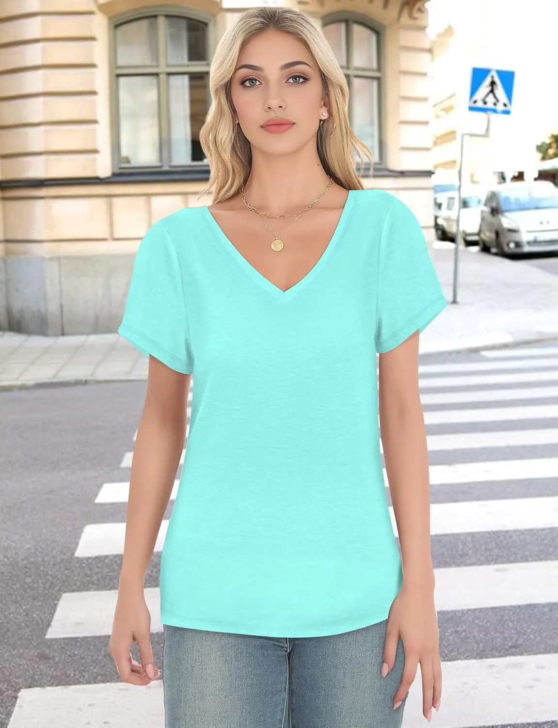 V Neck T Shirts for Women - Summer Fashion Trendy Outfits Clothes - Lightweight Soft Casual Women T Shirt