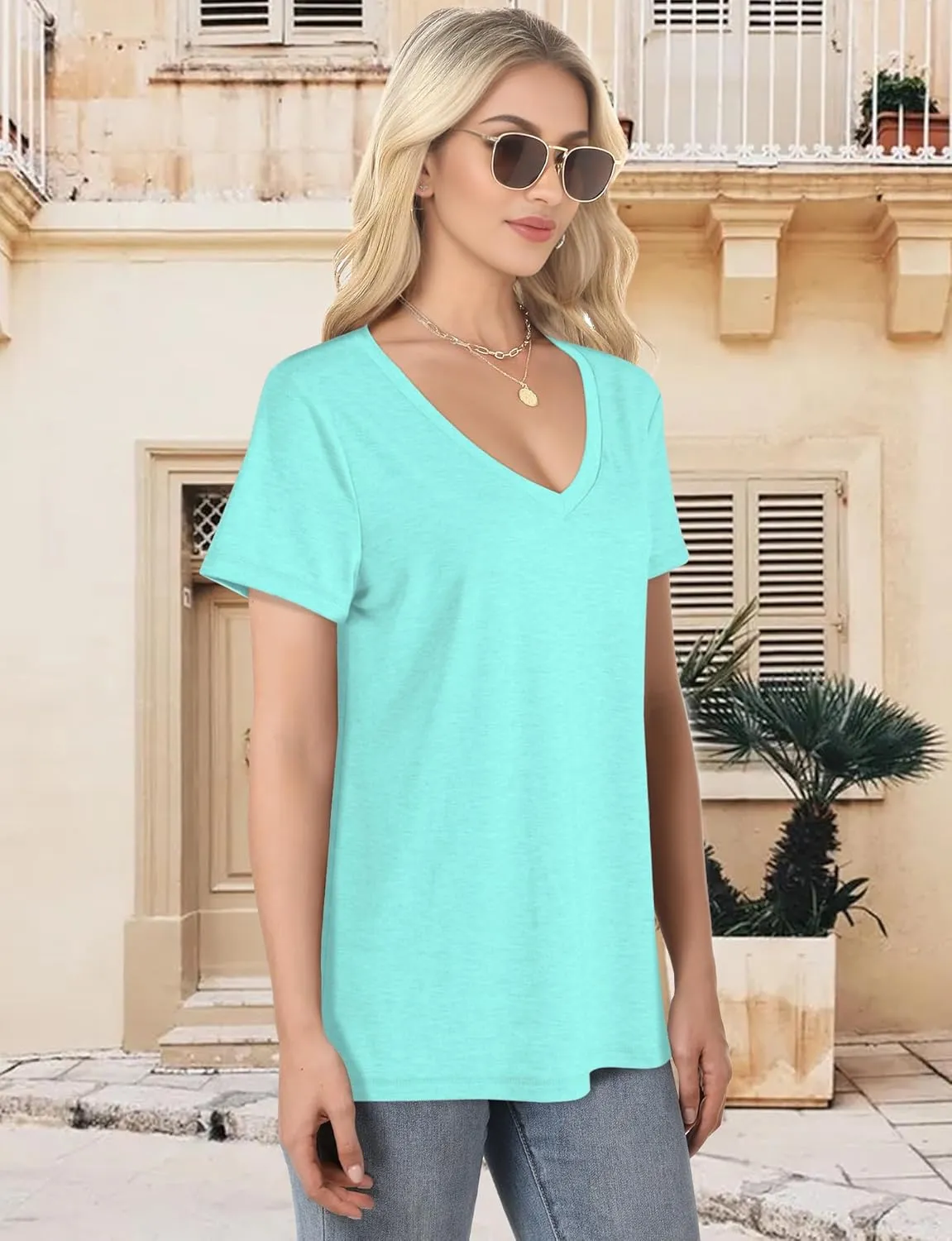 V Neck T Shirts for Women - Summer Fashion Trendy Outfits Clothes - Lightweight Soft Casual Women T Shirt
