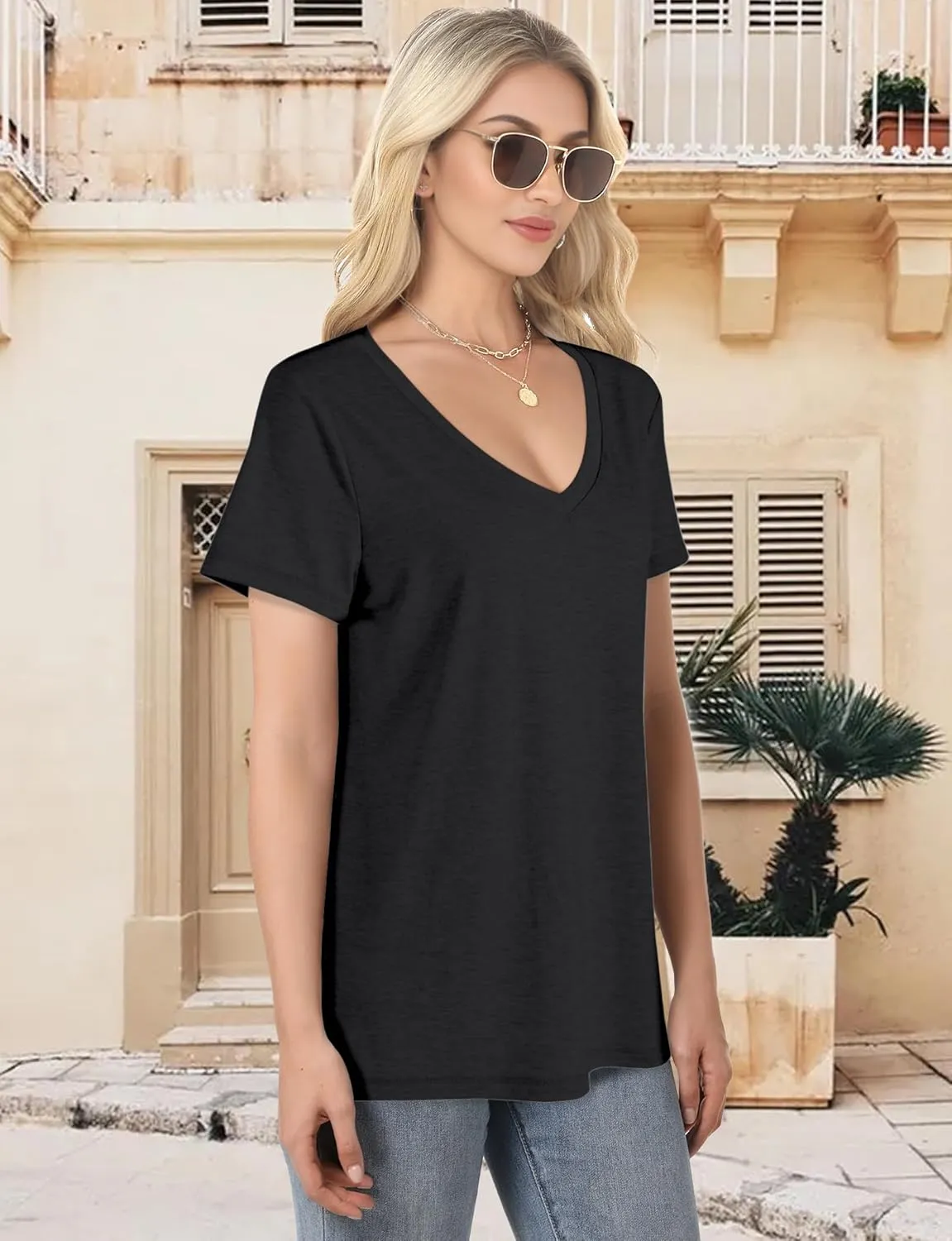 V Neck T Shirts for Women - Summer Fashion Trendy Outfits Clothes - Lightweight Soft Casual Women T Shirt