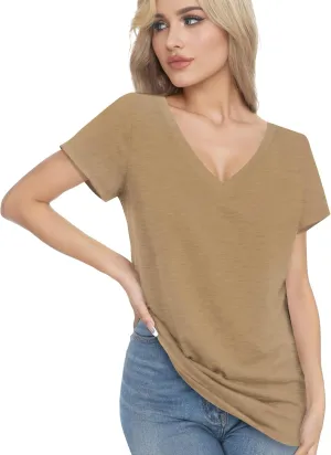 V Neck T Shirts for Women - Summer Fashion Trendy Outfits Clothes - Lightweight Soft Casual Women T Shirt