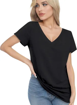 V Neck T Shirts for Women - Summer Fashion Trendy Outfits Clothes - Lightweight Soft Casual Women T Shirt