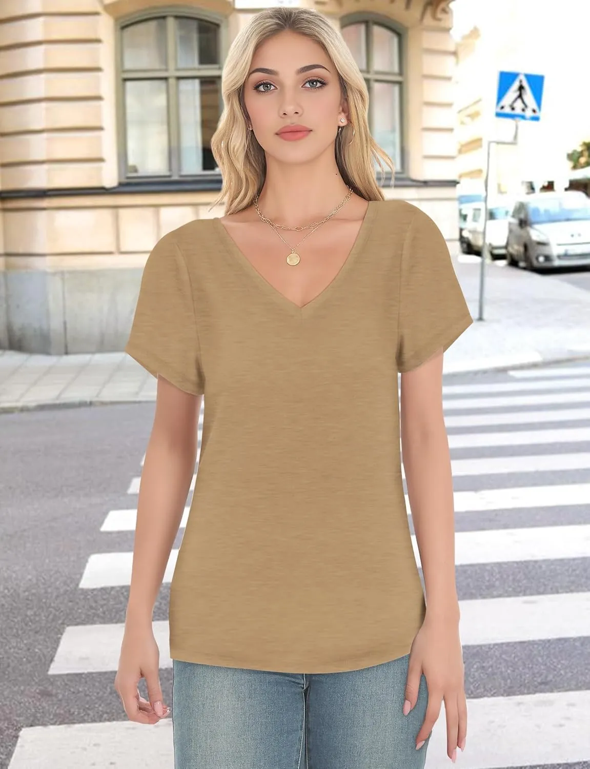 V Neck T Shirts for Women - Summer Fashion Trendy Outfits Clothes - Lightweight Soft Casual Women T Shirt