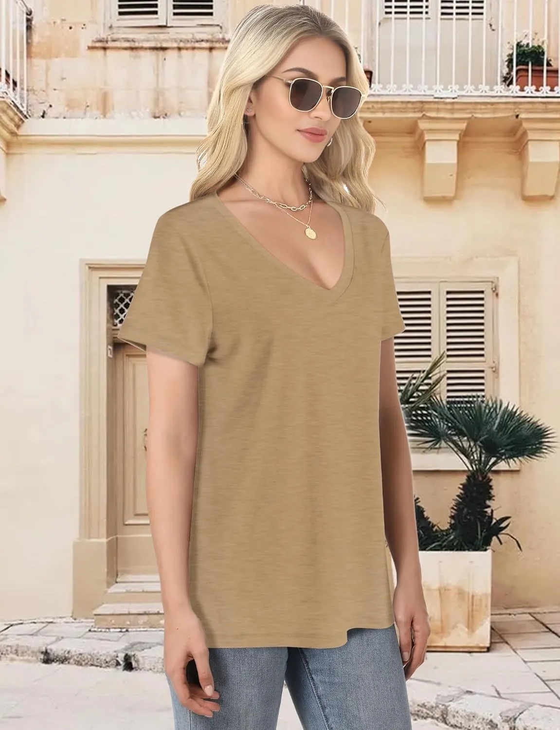V Neck T Shirts for Women - Summer Fashion Trendy Outfits Clothes - Lightweight Soft Casual Women T Shirt