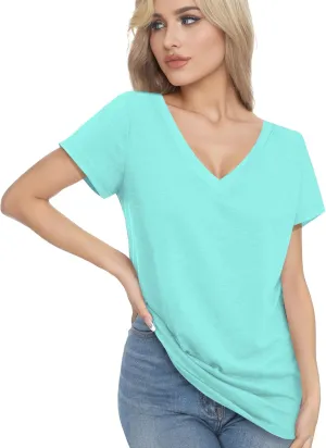 V Neck T Shirts for Women - Summer Fashion Trendy Outfits Clothes - Lightweight Soft Casual Women T Shirt