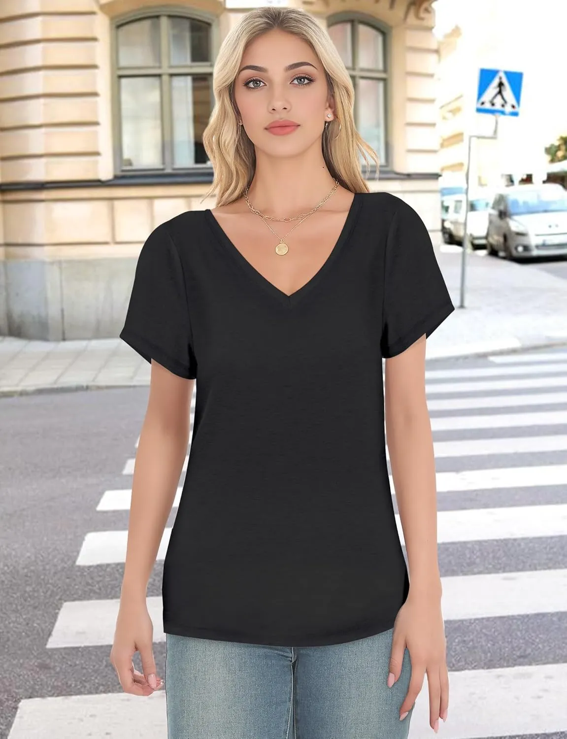 V Neck T Shirts for Women - Summer Fashion Trendy Outfits Clothes - Lightweight Soft Casual Women T Shirt