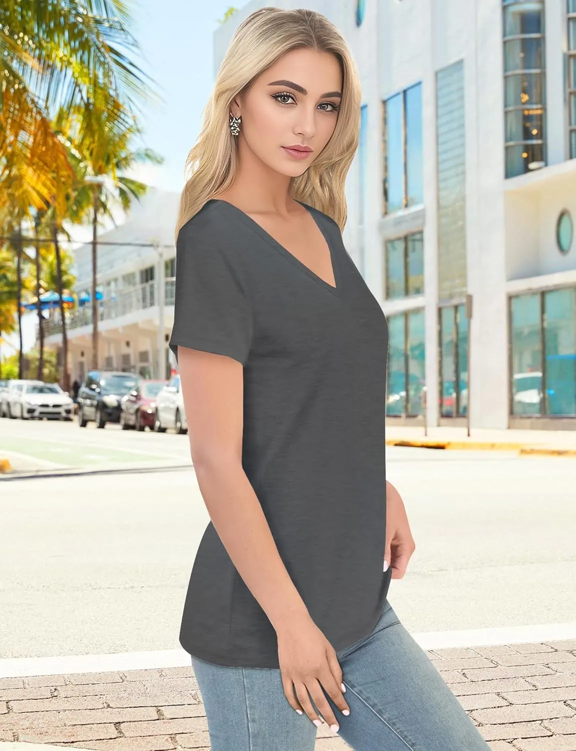 V Neck T Shirts for Women - Summer Fashion Trendy Outfits Clothes - Lightweight Soft Casual Women T Shirt