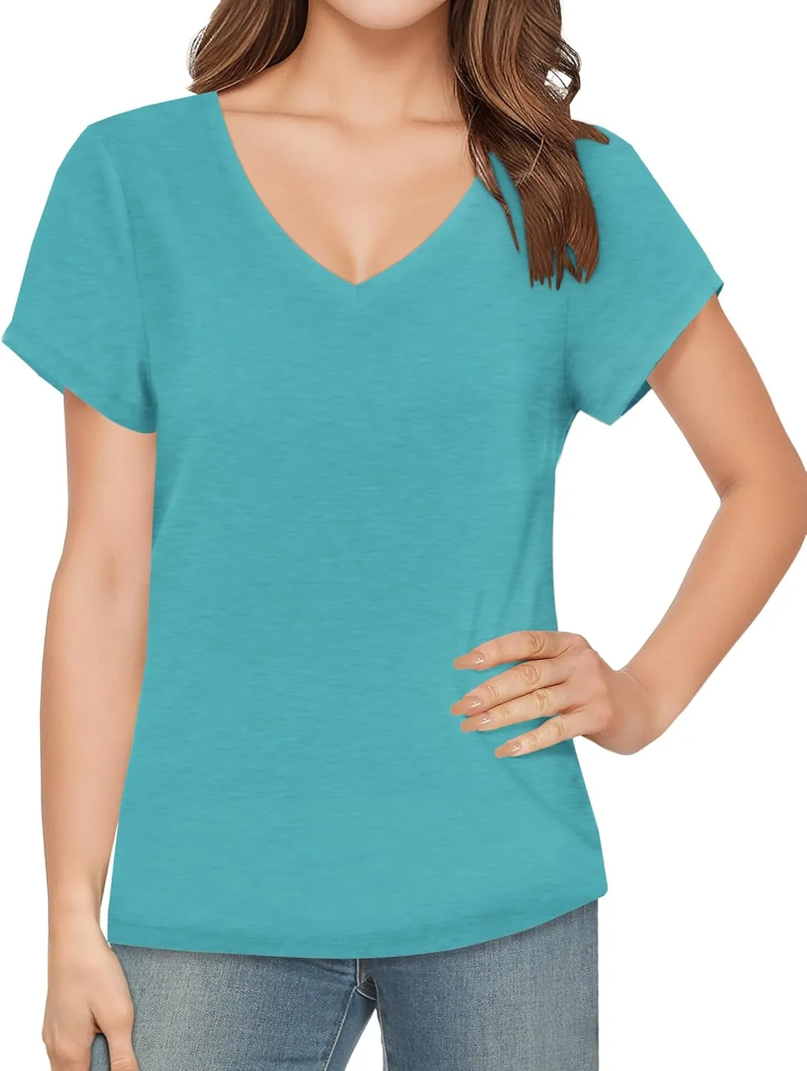 V Neck T Shirts for Women - Summer Fashion Trendy Outfits Clothes - Lightweight Soft Casual Women T Shirt