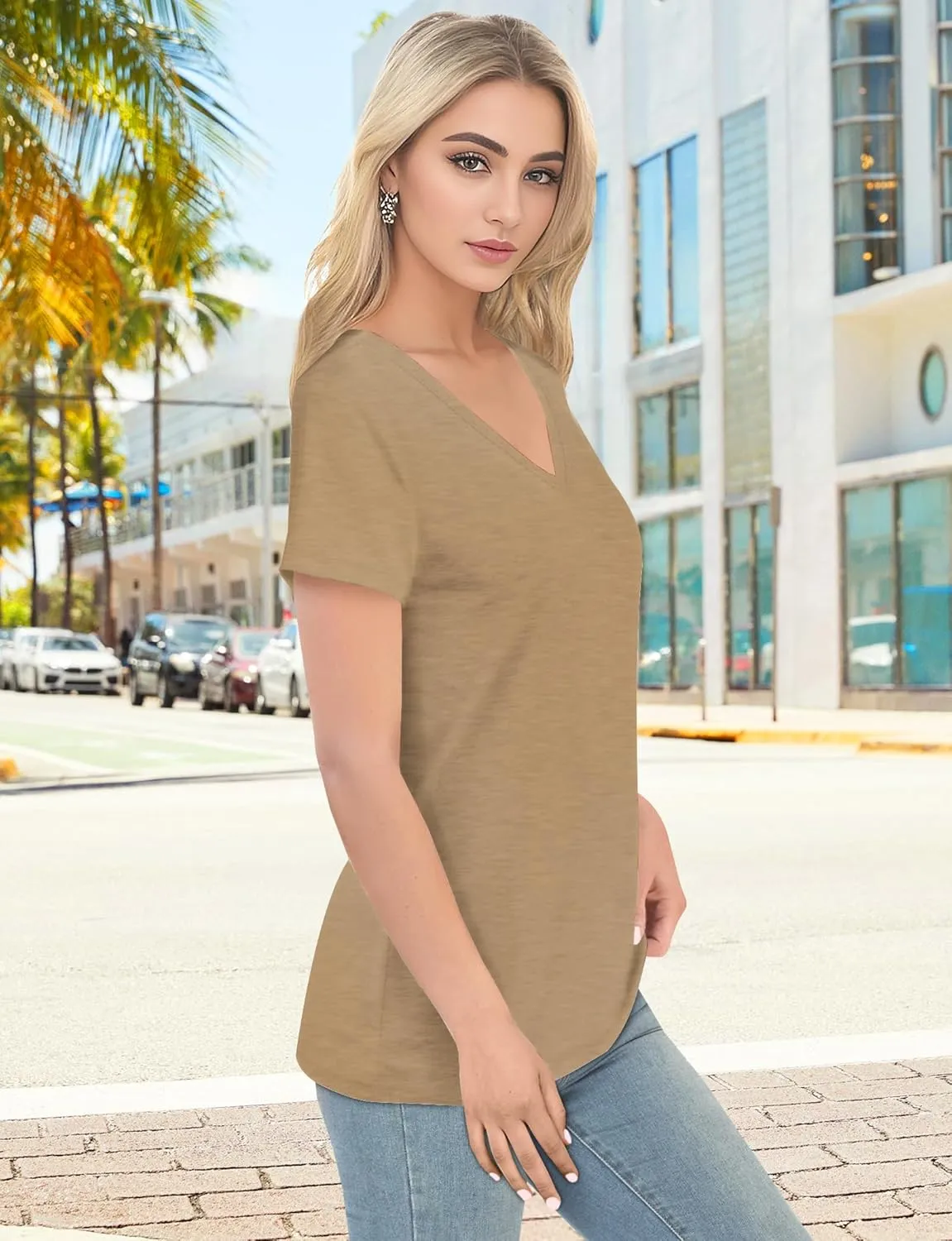 V Neck T Shirts for Women - Summer Fashion Trendy Outfits Clothes - Lightweight Soft Casual Women T Shirt