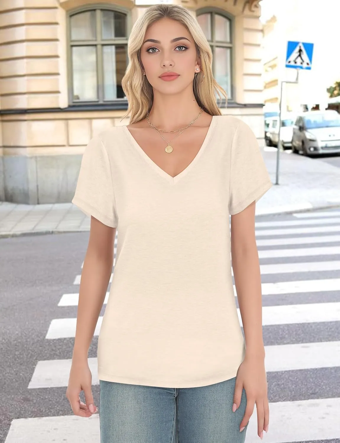 V Neck T Shirts for Women - Summer Fashion Trendy Outfits Clothes - Lightweight Soft Casual Women T Shirt