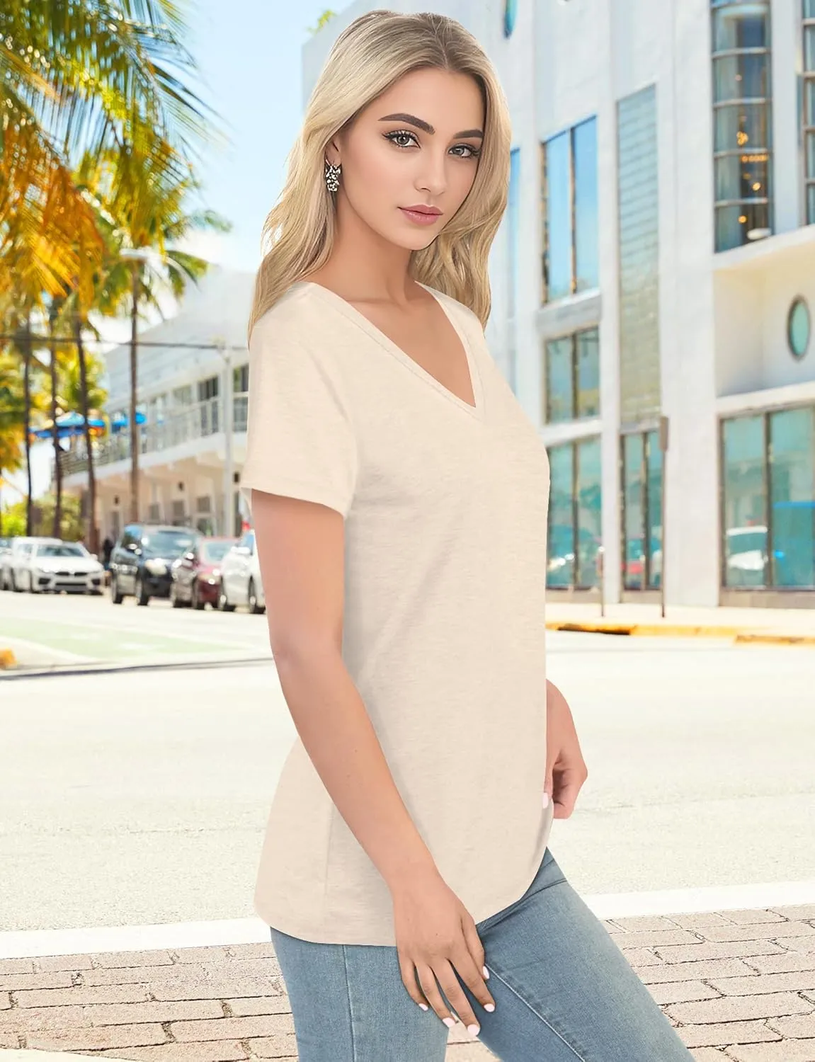 V Neck T Shirts for Women - Summer Fashion Trendy Outfits Clothes - Lightweight Soft Casual Women T Shirt
