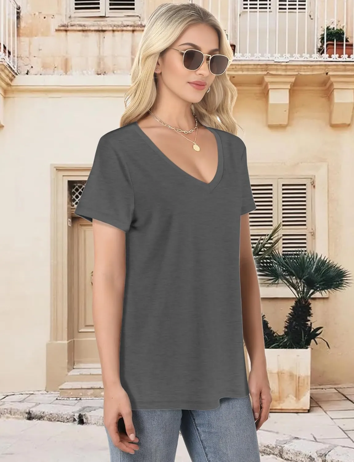 V Neck T Shirts for Women - Summer Fashion Trendy Outfits Clothes - Lightweight Soft Casual Women T Shirt