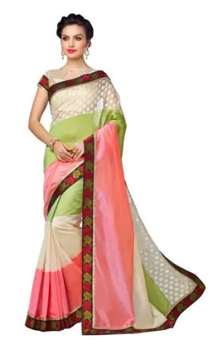 Vastreeni Fancy designer satin chiffon hot pink  with a applique zari and sequines worked saptrangi saree