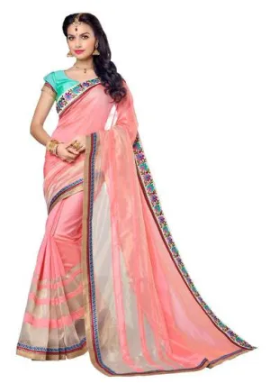 Vastreeni Get ready to be stylish and comfortable in this magnificient pink and cream silk saptrangi  saree