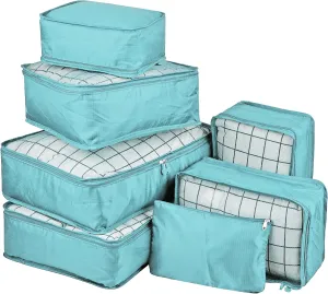 Vercord 7 Set Travel Packing Organizers Cubes Luggage Suitcase Organizer Bags Clothes Underwear Cube Shoe Pouch Pack Blue