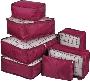 Vercord 7 Set Travel Packing Organizers Cubes Luggage Suitcase Organizer Bags Clothes Underwear Cube Shoe Pouch Pack Burgundy