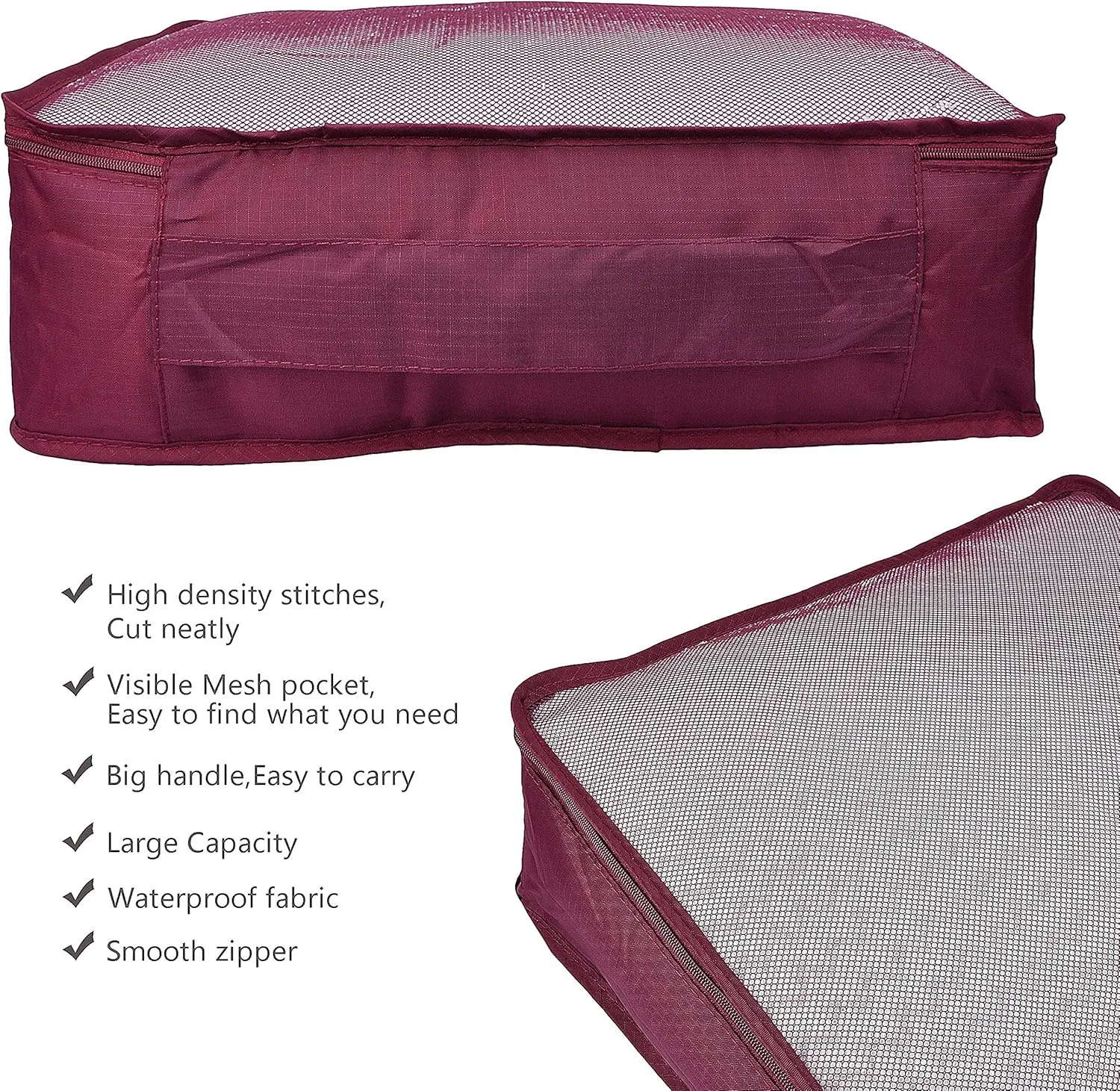 Vercord 7 Set Travel Packing Organizers Cubes Luggage Suitcase Organizer Bags Clothes Underwear Cube Shoe Pouch Pack Burgundy