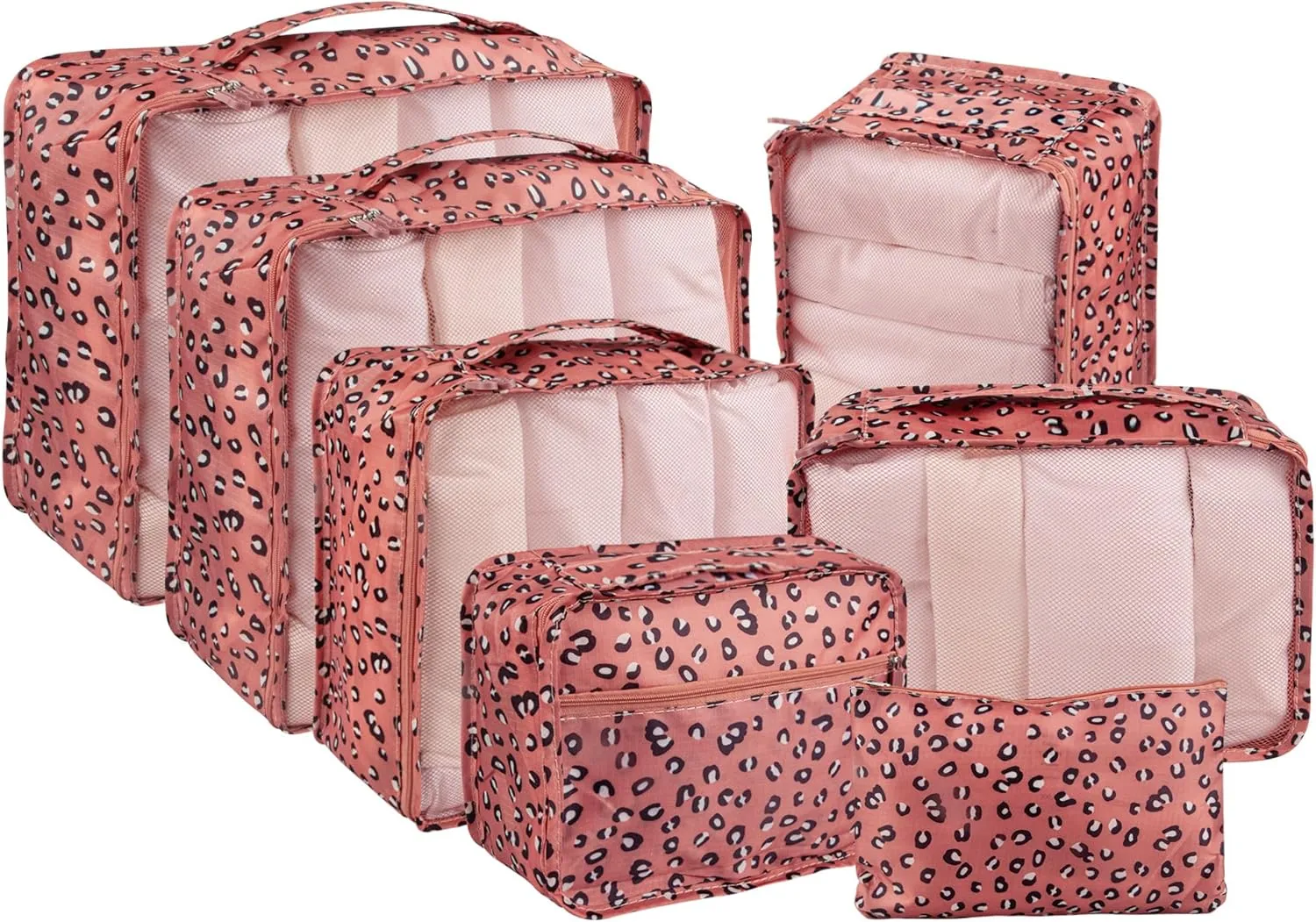 Vercord 7 Set Travel Packing Organizers Cubes Luggage Suitcase Organizer Bags Clothes Underwear Cube Shoe Pouch Pack Pink Leopard