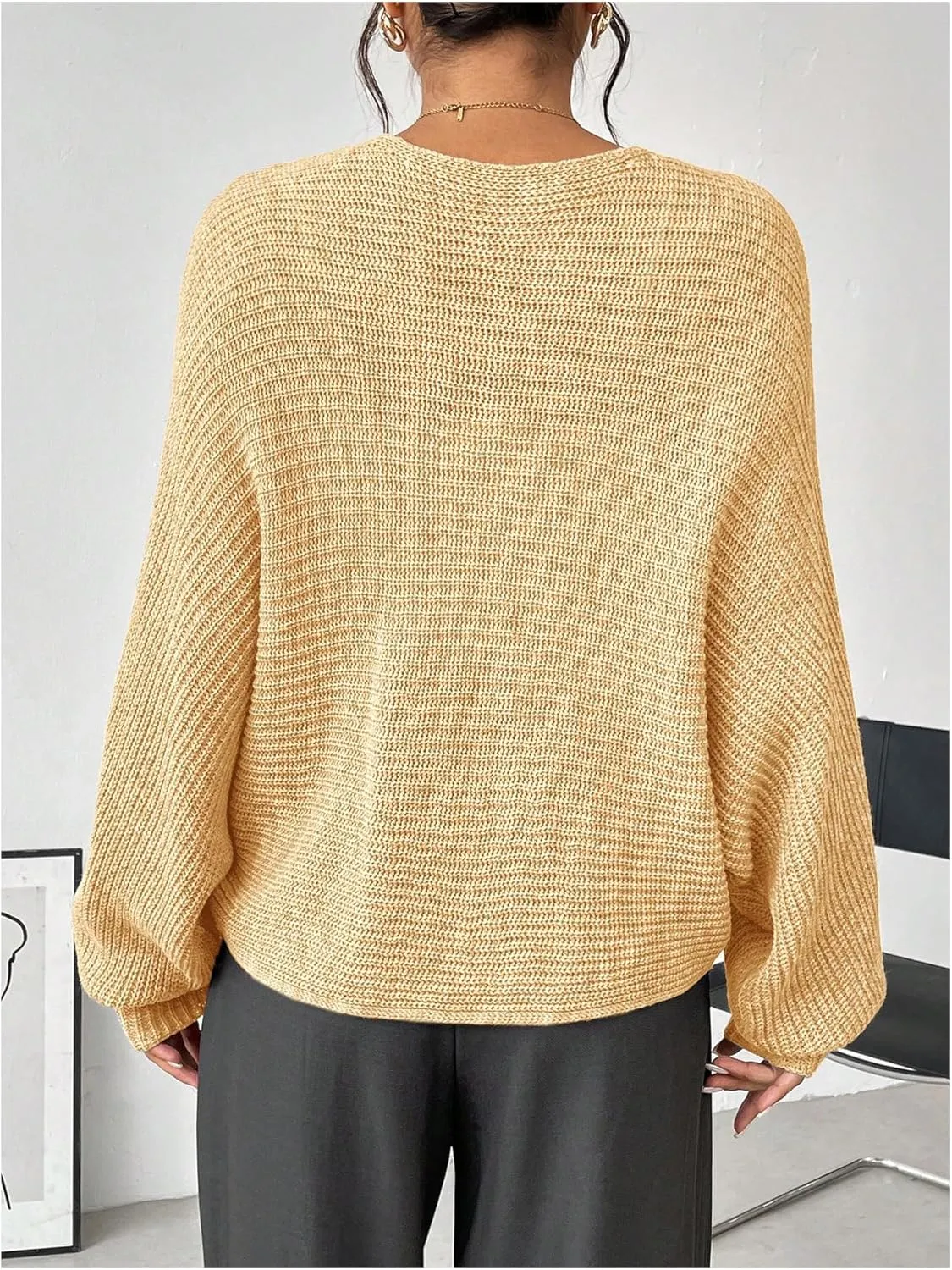 Verdusa Women's Lightweight Asymmetrical Criss Cross Crop Sweater Top Puff Sleeve Boat Neck Sweaters Coat