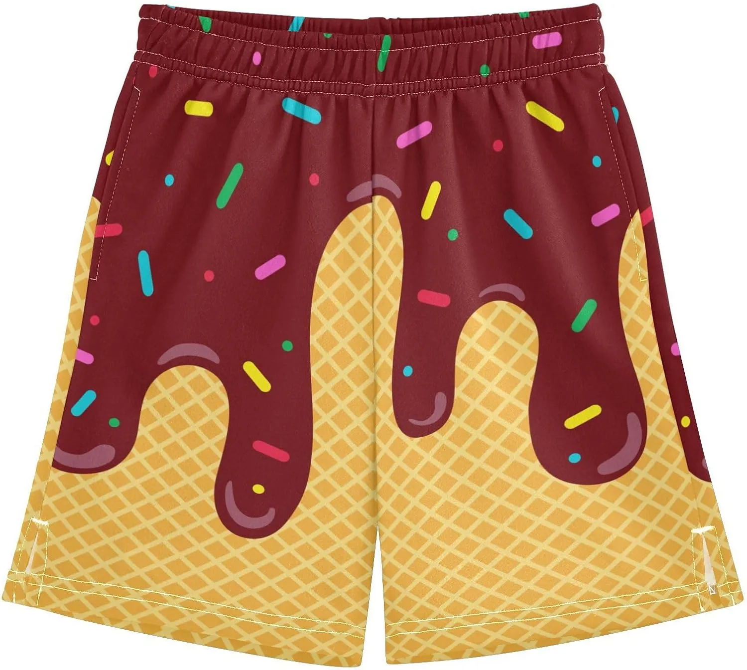 VIGTRO Ice Cream Boys Casual Shorts Athletic Gym Shorts Elastic Waist with Pockets, Summer Sports Outdoor Homewear Kids 7-15Y