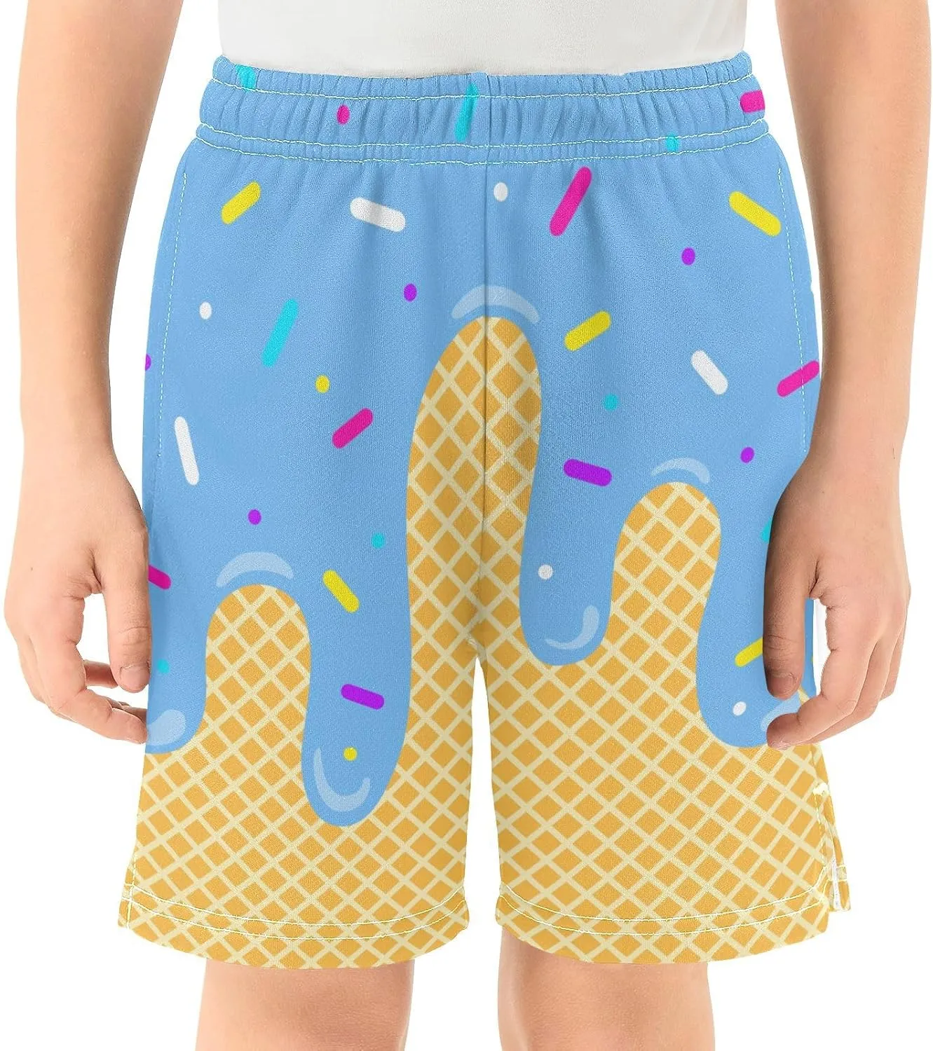 VIGTRO Ice Cream Boys Casual Shorts Athletic Gym Shorts Elastic Waist with Pockets, Summer Sports Outdoor Homewear Kids 7-15Y