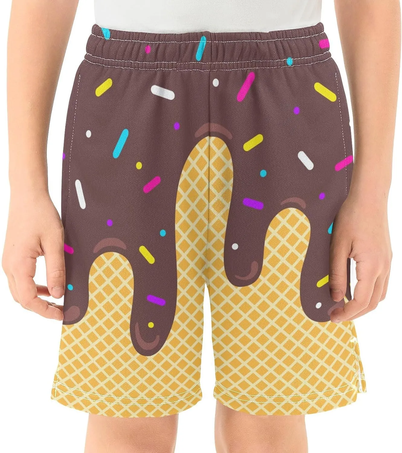 VIGTRO Ice Cream Boys Casual Shorts Athletic Gym Shorts Elastic Waist with Pockets, Summer Sports Outdoor Homewear Kids 7-15Y