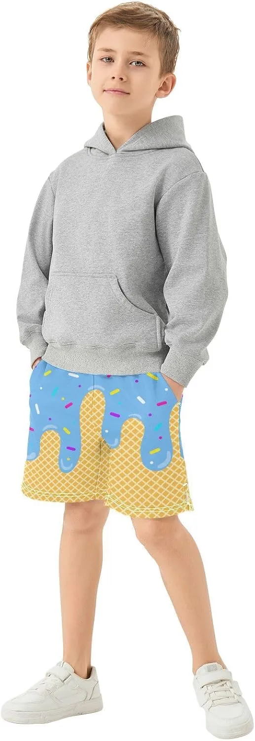 VIGTRO Ice Cream Boys Casual Shorts Athletic Gym Shorts Elastic Waist with Pockets, Summer Sports Outdoor Homewear Kids 7-15Y