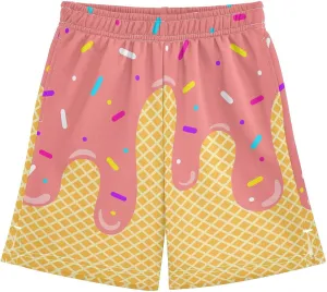 VIGTRO Ice Cream Boys Casual Shorts Athletic Gym Shorts Elastic Waist with Pockets, Summer Sports Outdoor Homewear Kids 7-15Y