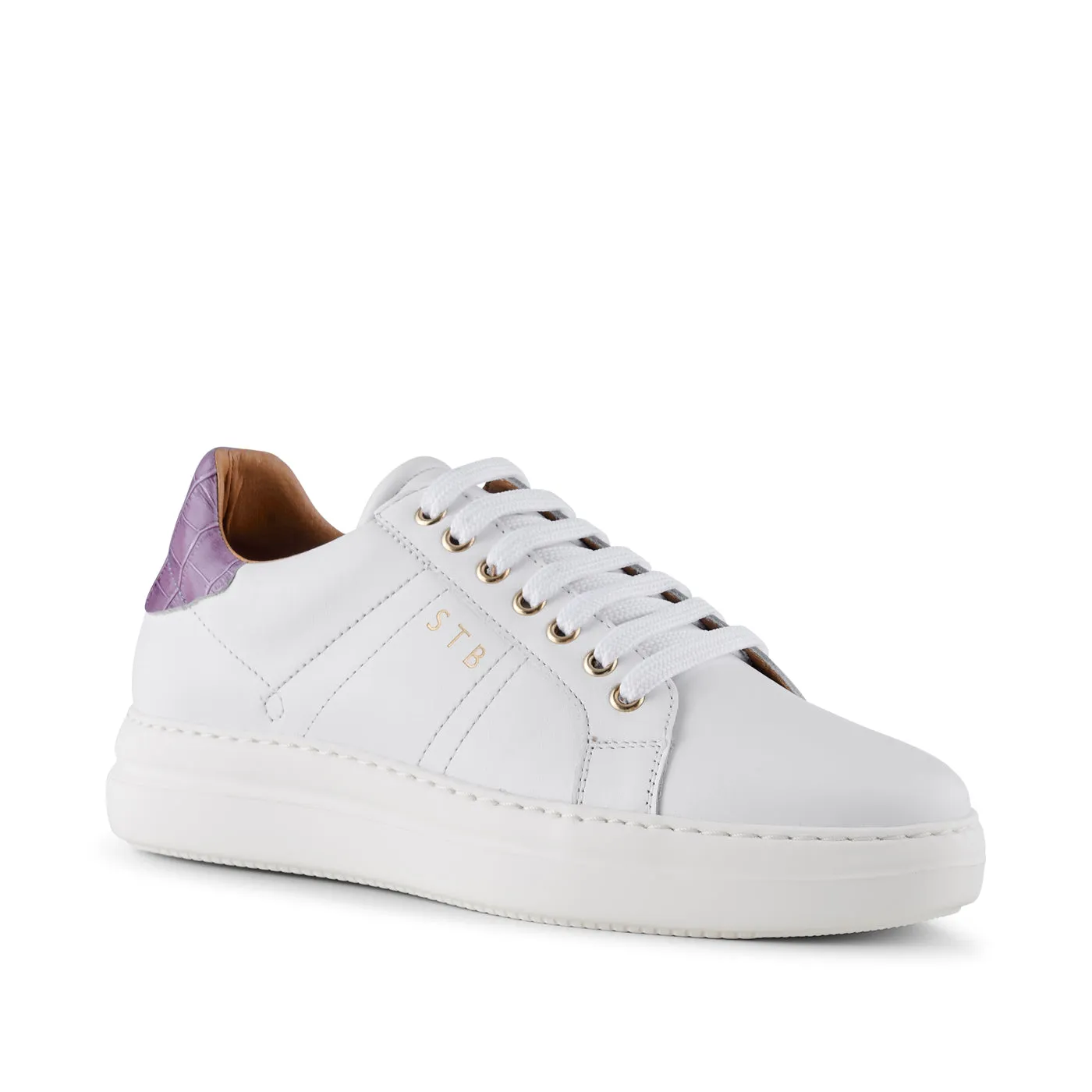 Vinca sneaker leather - WHITE/LAVENDER CROCO