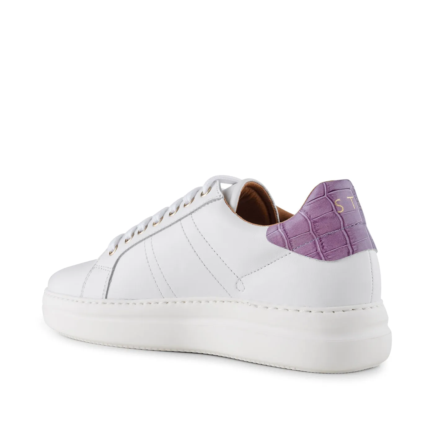 Vinca sneaker leather - WHITE/LAVENDER CROCO