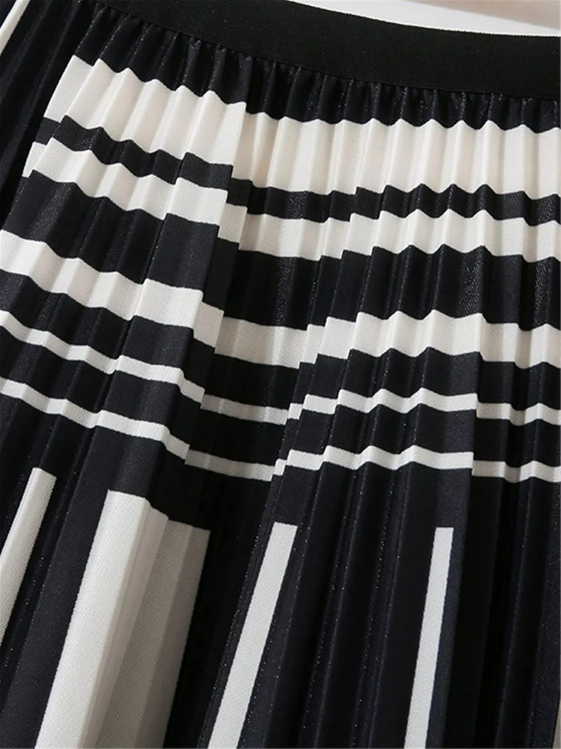 Vintage Striped Midi Long Skirt for Women Autumn Casual Elegant A Line High Waist Pleated Mid-Length Skirt