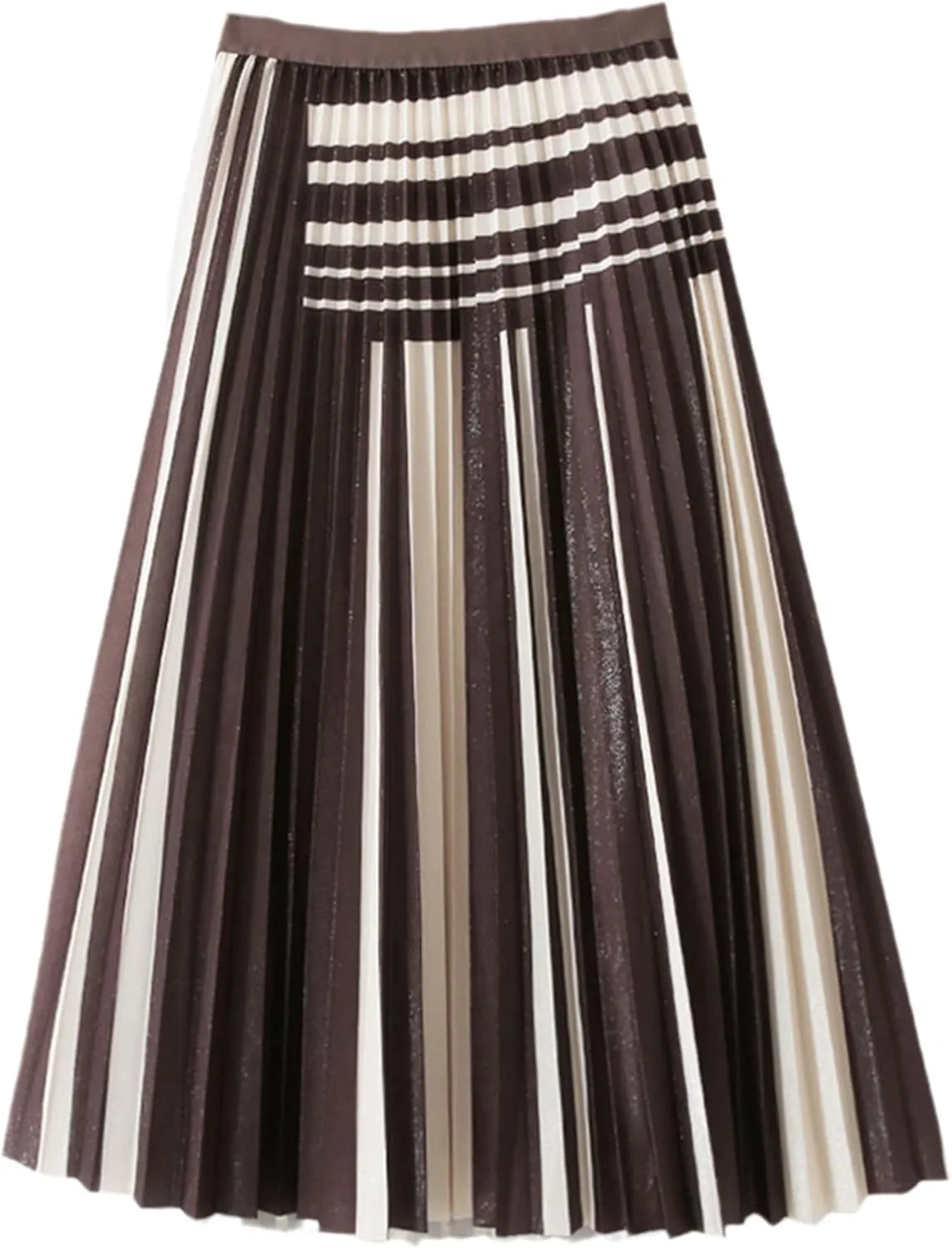 Vintage Striped Midi Long Skirt for Women Autumn Casual Elegant A Line High Waist Pleated Mid-Length Skirt