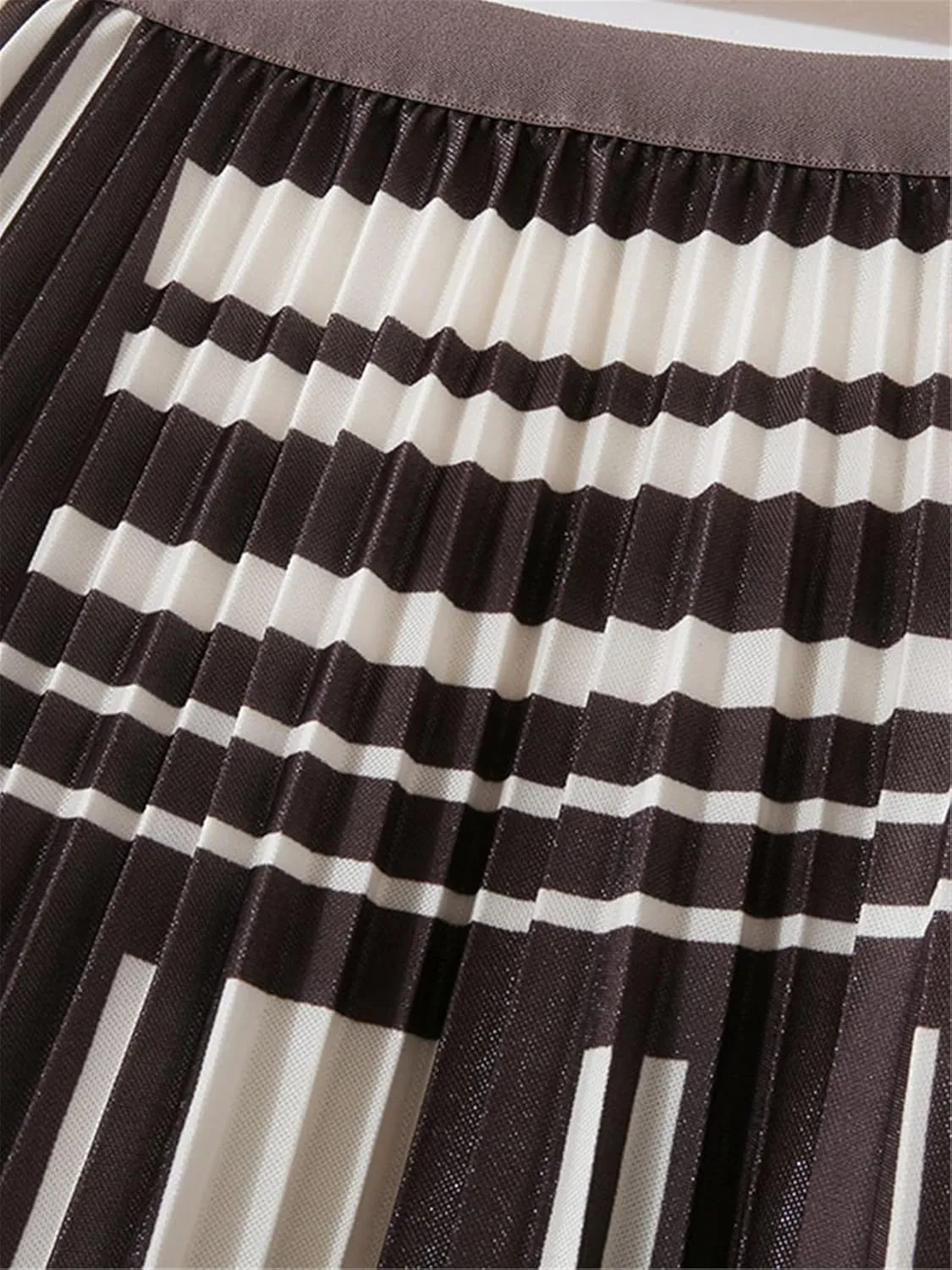 Vintage Striped Midi Long Skirt for Women Autumn Casual Elegant A Line High Waist Pleated Mid-Length Skirt